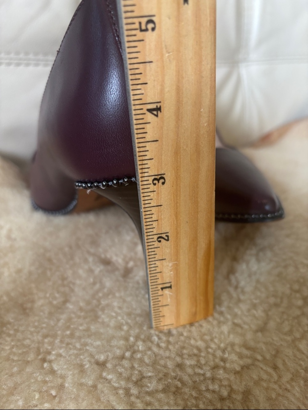 Coach Burgundy Leather Pointed-Toe Stud Trim Pumps - Picture 5 of 8